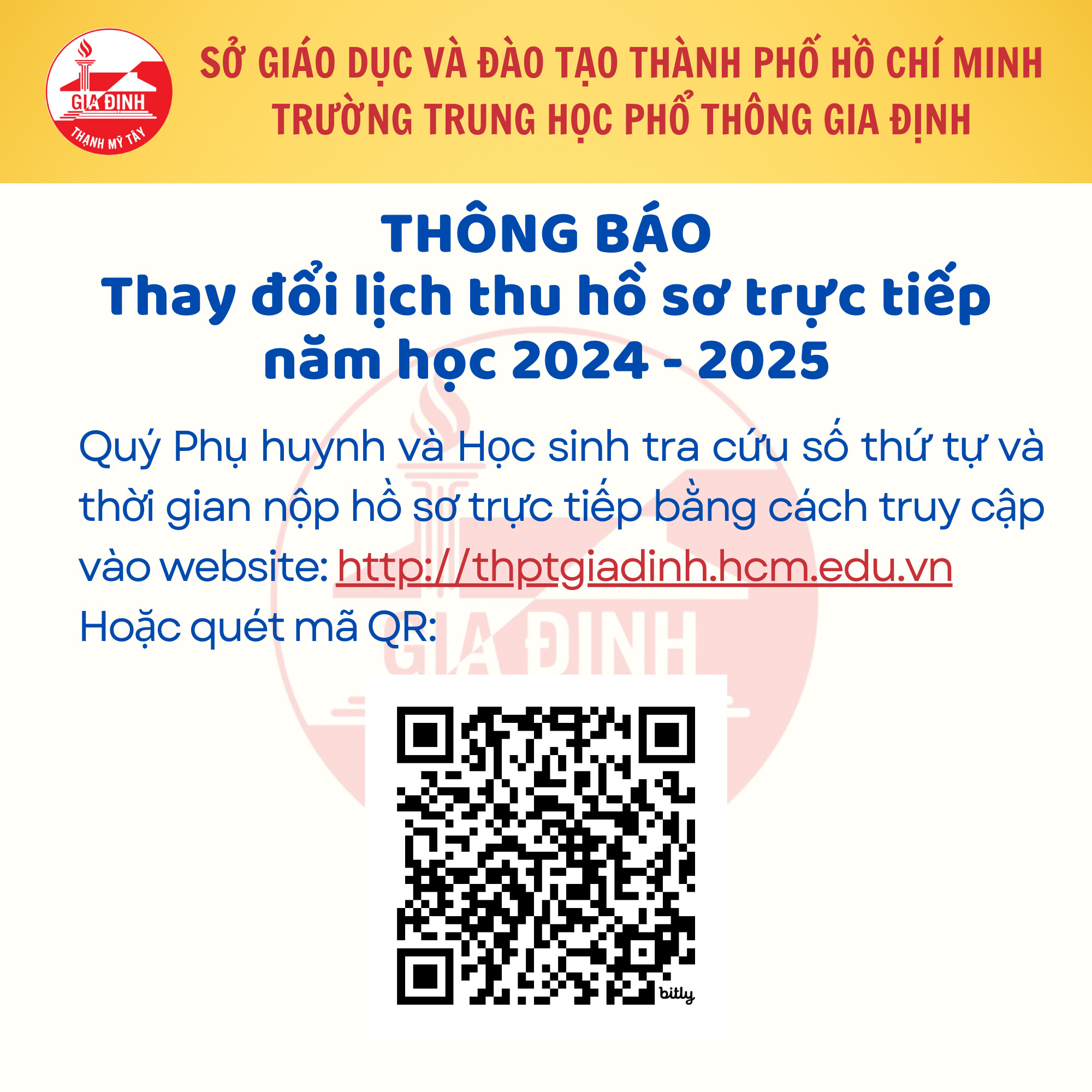V/v Thay đổi thời gian thu hồ sơ lớp 10 trực tiếp
Năm học 2024 - 2025