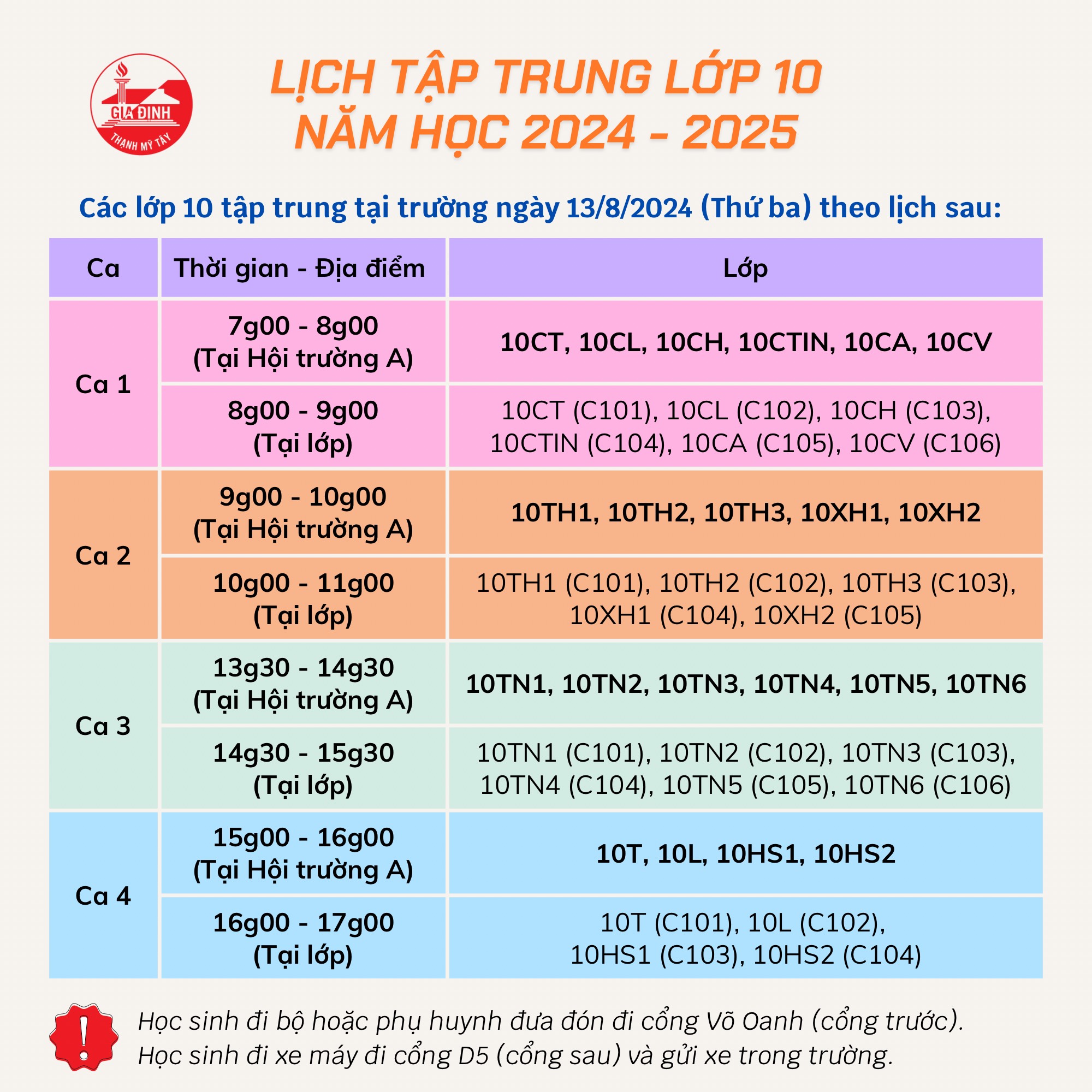 Lịch tập trung và chuẩn bị trại đón K10 năm học 2024-2025